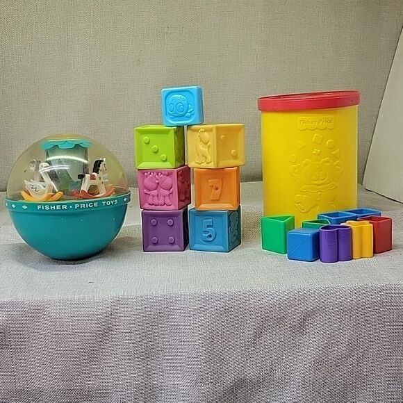 Fisher Price Roly Poly Chime Ball, Shape sorter, Infantino rubber blocks - Picture 1 of 9